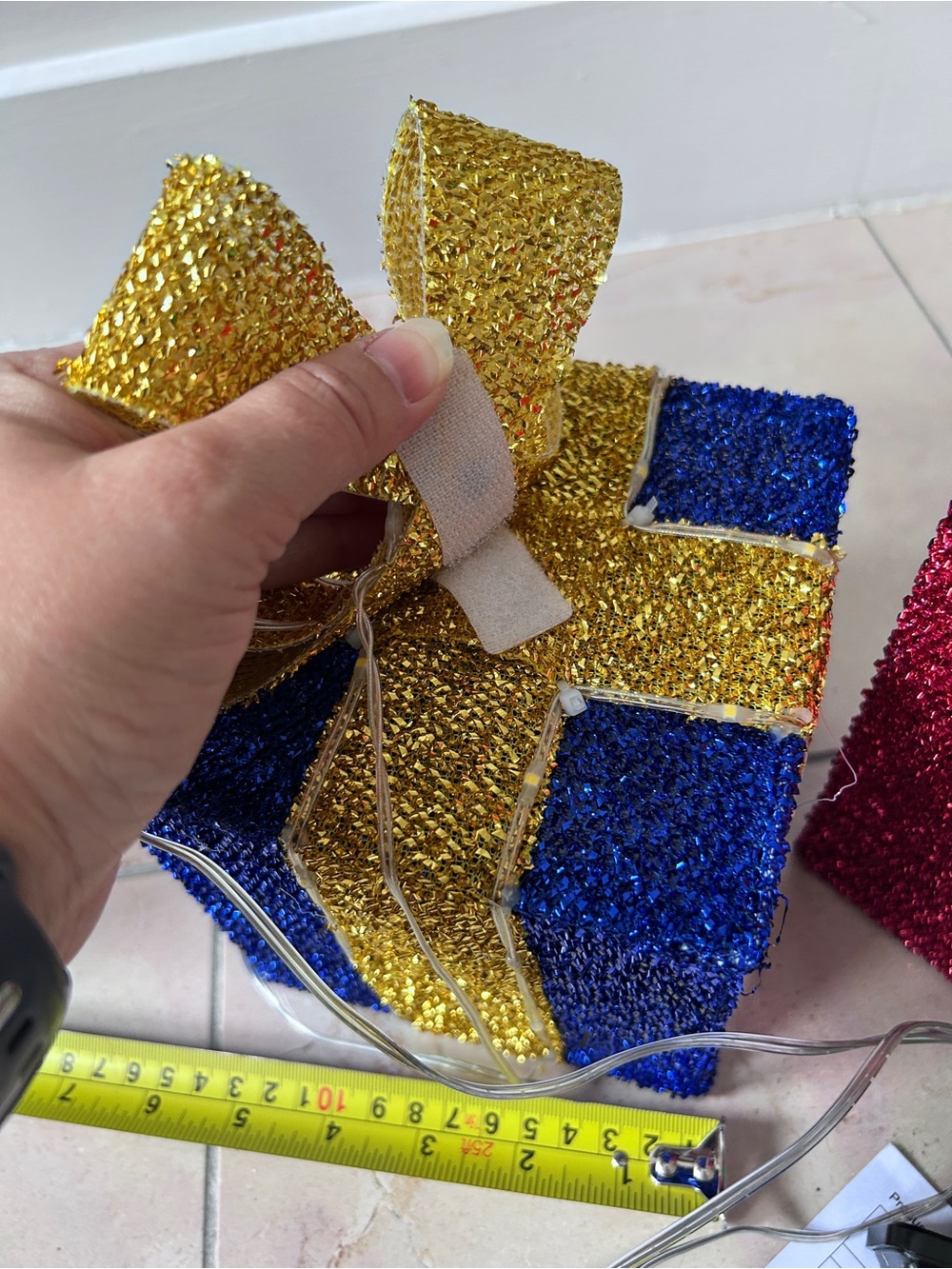 Festive Glitter Gift Box Set of 3 LED Lights - Green, Red, Blue,Gold Christmas - Picture 8 of 8